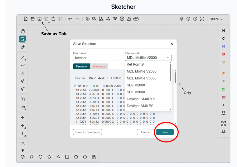 Saving of Output file of Sketcher